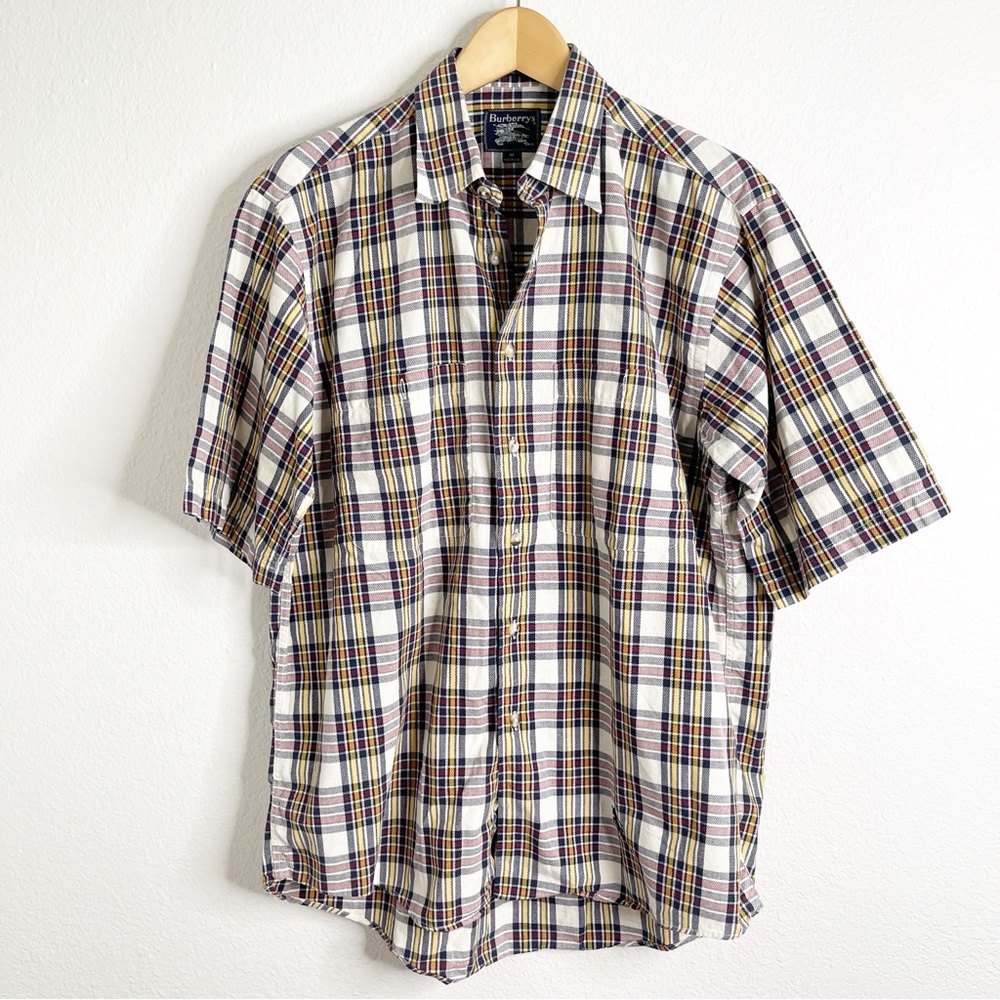 Burberry Check Plaid Button Down Short Sleeve Shirt Mens Multi Color Medium
